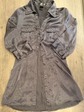 mandee Shimmery Gray Button-Down Long Shirt